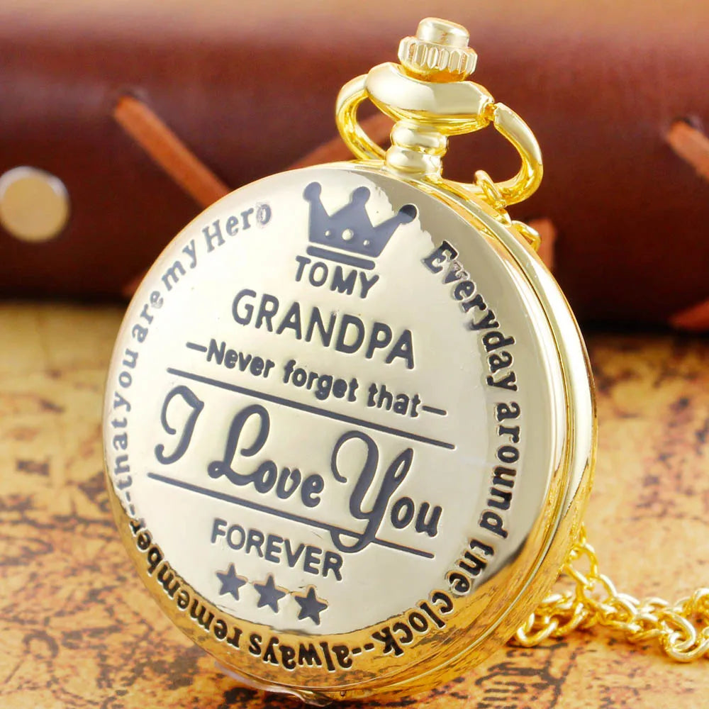 Exquisite Luxury Gold Pocket Watches Vintage Antique Necklace Quartz Pocket FOB Watch Birthday Father's Day Gift for Grandpa