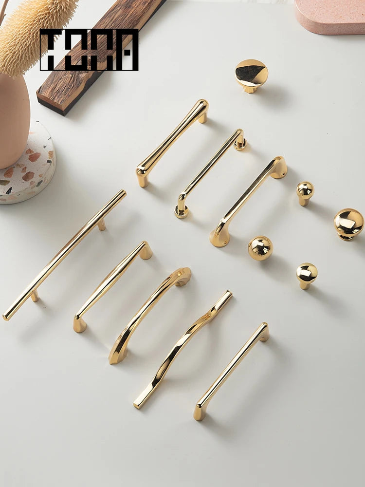 Modern Polished Gold Cabinet Handle&Knobs Drawer Pulls Cupboard  Handles Furniture Hardware for Dresser Kitchen Furniture Pulls