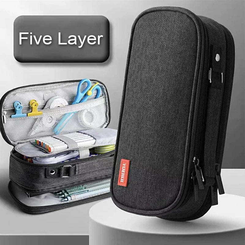 Pen Storage Bag Pencil Case 4 Layer Large Capacity Cosmetic High Quality Study Supplies Simple Student Stationary Boxes