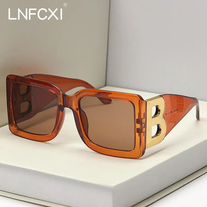 LNFCXI New Fashion Oversized The Letter B Square Luxury Trend Sunglasses Women Men Retro Rectangle Sunglasses Gafas De Sol