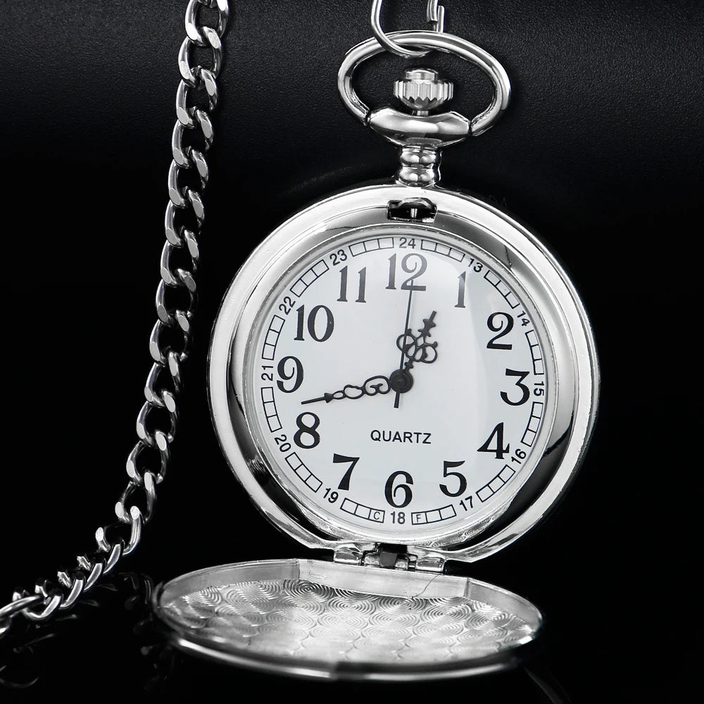 Luxury Silver Quartz Pocket Watch Vintage Necklace Father's Day Christmas Best Gift for Grandpa and Dad