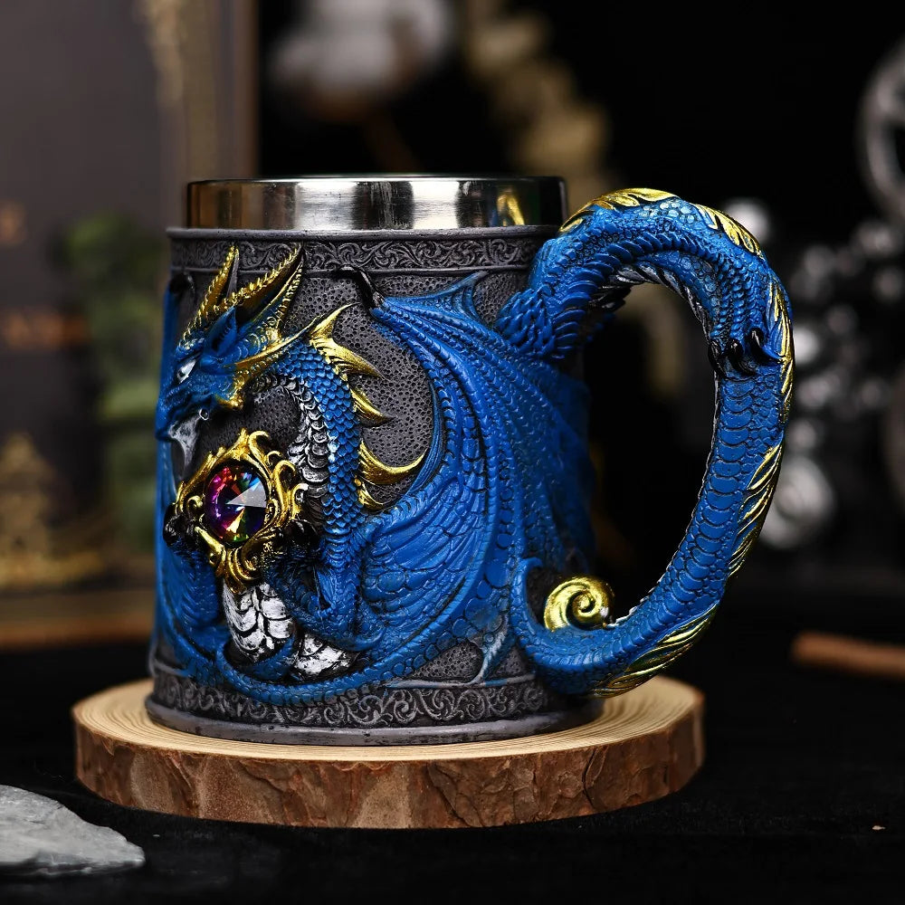 Creative Gothic Legendary Dragon Beer Stein Resin Hand Painted Stainless Steel Drinkware Coffee Cup Mug Friends Gift