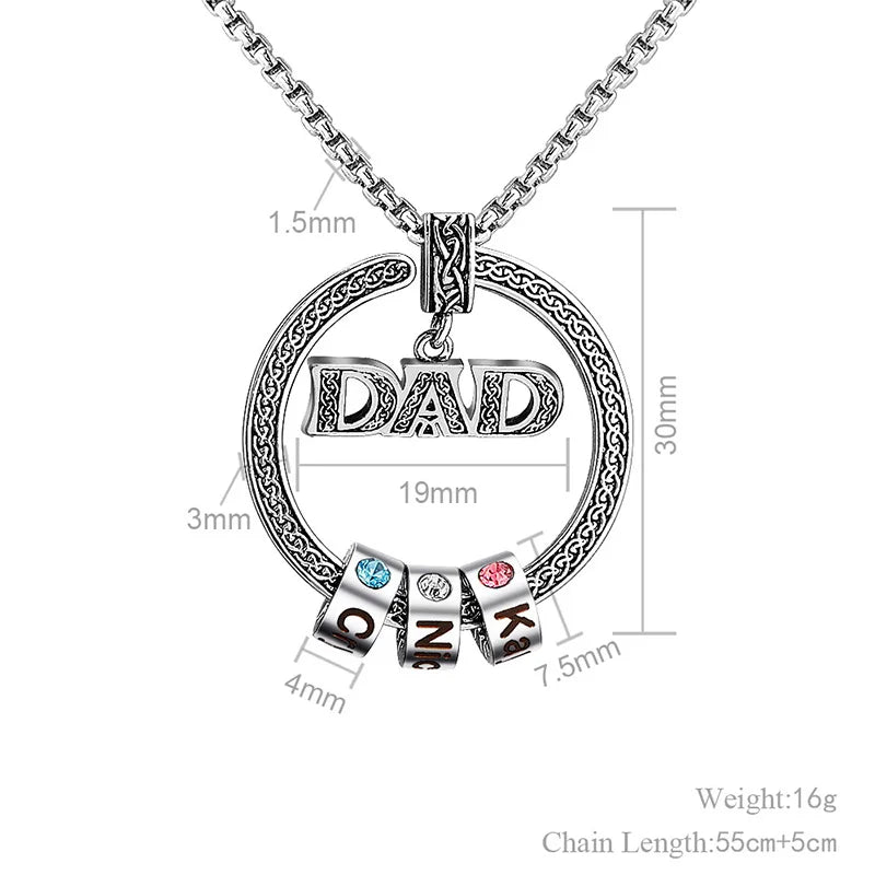 DAD G-Shape Pendant Necklaces Custom 6 Names Birthstones Copper Beaded Round Pattern Family Necklace Jewelry Father's Day Gifts