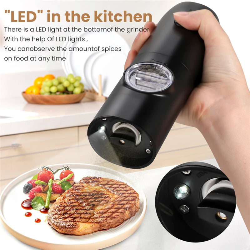 Electric Automatic Salt And Pepper Grinder Set Rechargeable With USB Gravity Spice Mill Adjustable Spices Grinder With LED Light