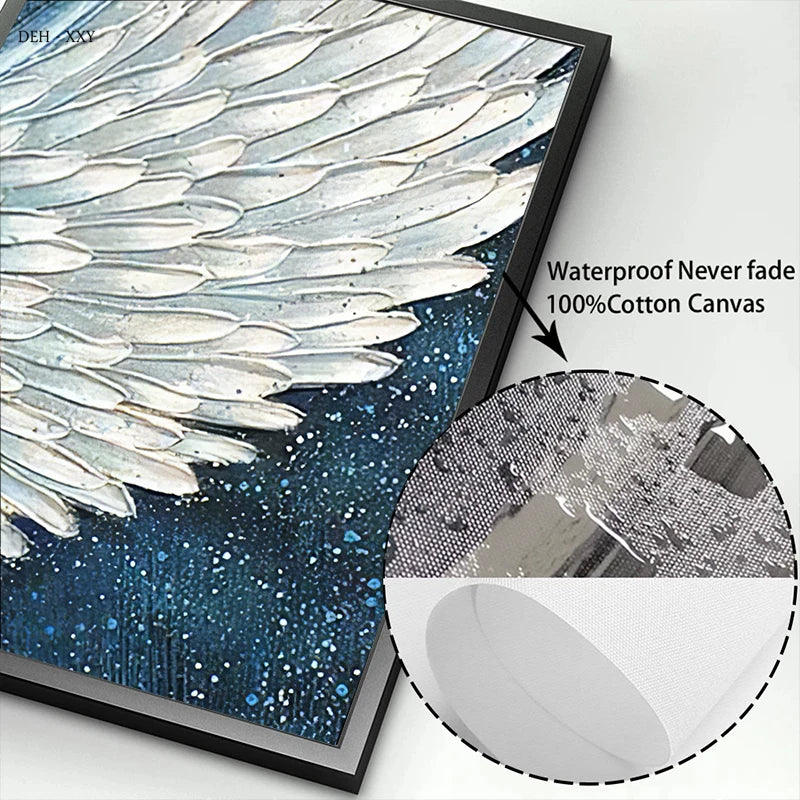 Modern Abstract Wall Decoration Painting White Angel Wings Art Canvas Painting Poster Star Blue Picture Living Room Home Decor