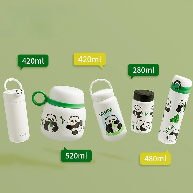 Portable Stainless Steel Vacuum Flask Children Cute Panda Thermos Mug Cartoon Student Water Bottle Coffee Mug Tumbler Thermocup