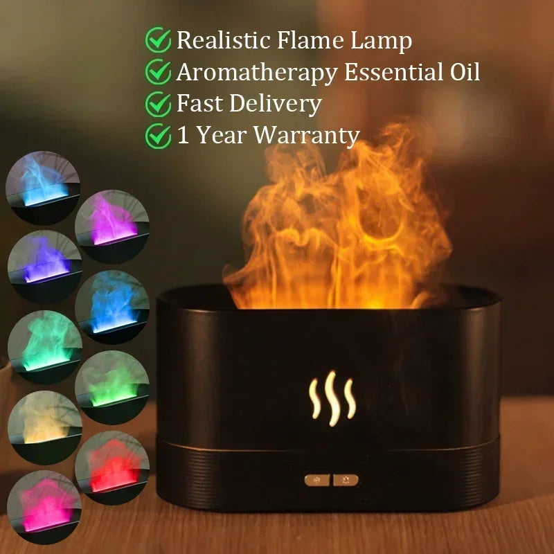 JJTHNCR Aromatherapy machine air humidifier ultrasonic cold mist machine atomizer LED essential oil flame lamp diffuser set