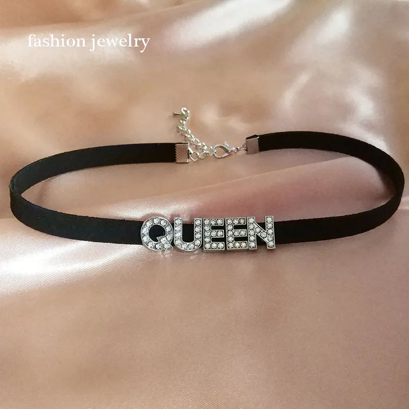 Fashion Rhinestone Letter Daddy Necklace Black Soft Leather Choker Collar Sexy Party Neck Jewelry DIY Custom Name Necklace Gift