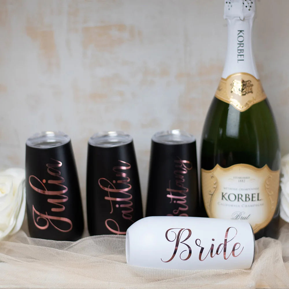 6oz Personalized Champagne Flute Custom Bridesmaid Tumbler Stainless Steel Swig Tumbler Bridal Party Bridesmaid Proposal Gift