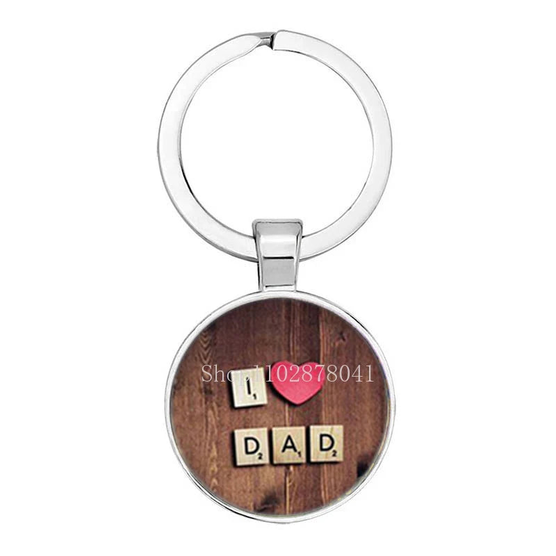 Pop Jewelry Glass Pendant Metal Keychain Happy Father's Day I Love Dad Exquisite Gifts