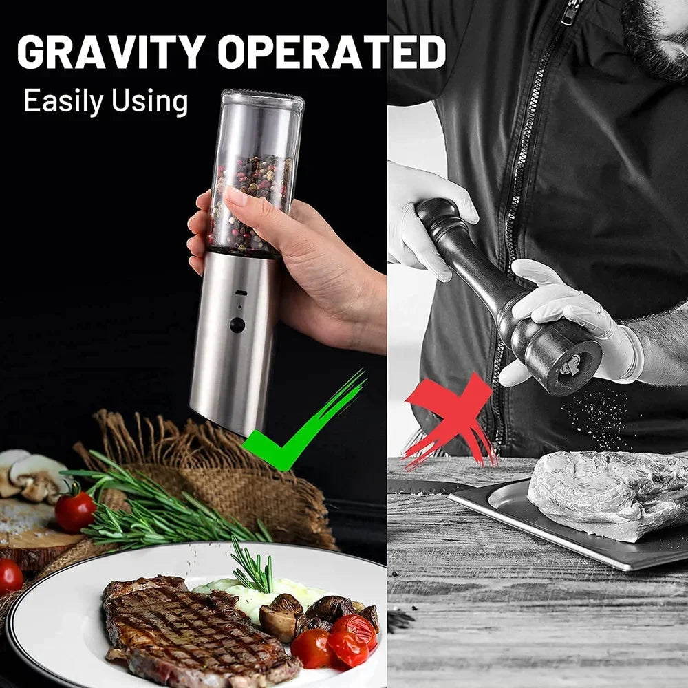 ANYOHOE USB Rechargeable Electric Gravity Salt and Pepper Grinder with Adjustable Coarseness Automatic Pepper and Salt Mill