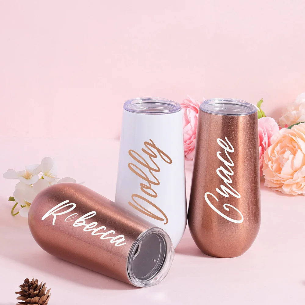 6oz Personalized Champagne Flute Custom Bridesmaid Tumbler Stainless Steel Swig Tumbler Bridal Party Bridesmaid Proposal Gift