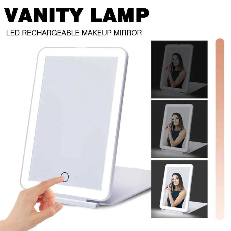 Portable Vanity Lamp Folding Cosmetic Mirrors Lighted Touch Screen Makeup Mirror With LED Lamp Usb Rechargeable Foldable Design