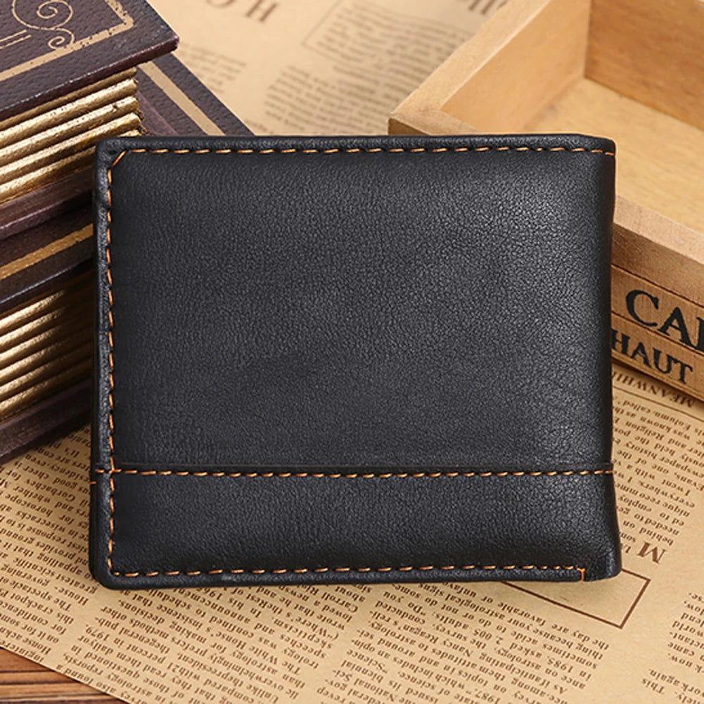 Leather Bifold Wallet Solid Color Black Coin Pouch Portable Fashion Men Cash Clamp Holder for Thanksgiving Father's Day Gift