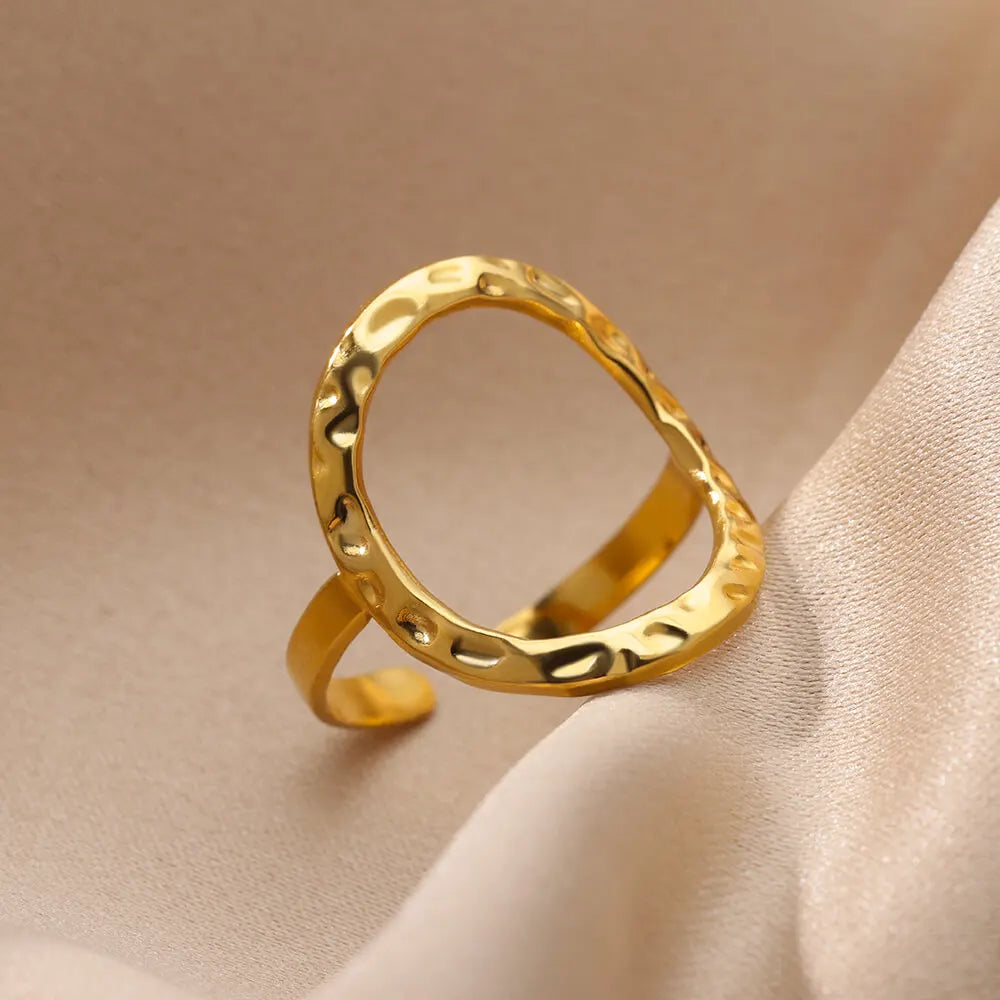 Irregular Hollow Opening Rings For Women Stainless Steel Gold Color Geometric Ring Fashion Simple Party Christmas Jewelry Gift