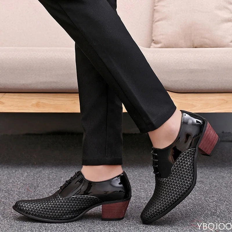 New Men White Formal Shoes High Heels Oxfords Soft Mocassin Homme Chaussure Height Increase Dress Driving Boat Shoes Gommino