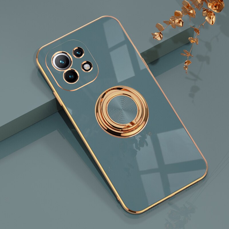 Luxury Plating Silicone Case For Xiaomi Mi 11 13 Lite 5G NE 11Lite Phone Soft Shell Frame Magnetic Covers With Ring Holder Stand - RY MARKET PLACE