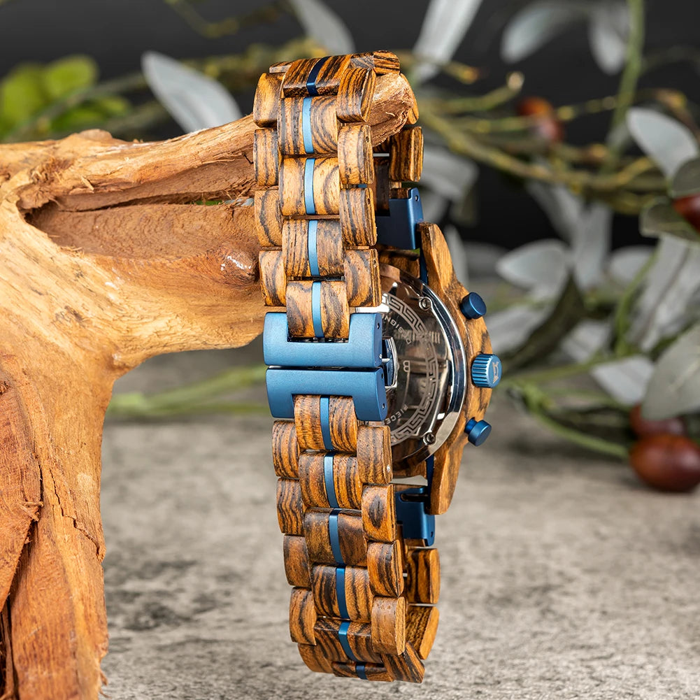 BOBO BIRD 2023 Wooden Watches Top Luxury Brand Multifunctional Men Quartz Wristwatches Tigerwood Strap montre homme Father's Day