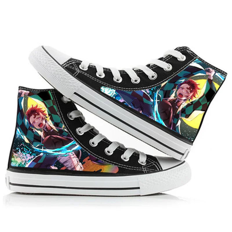 Anime Kimetsu No Yaiba Kamado Tanjirou Nezuko Cartoon Students High Help Cosplay Cos Casual Canvas Shoes