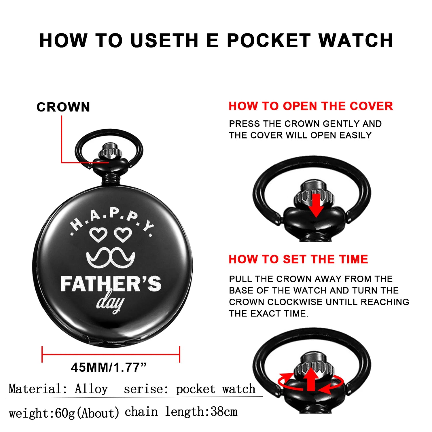 Exquisite Best Man Father's Day Gift "Your are my  Hero" Quartz Pocket Watch Fob Chain Watch Men Fans Souvenir Gifts to Father