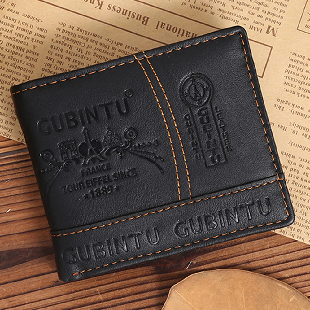 Leather Bifold Wallet Solid Color Black Coin Pouch Portable Fashion Men Cash Clamp Holder for Thanksgiving Father's Day Gift