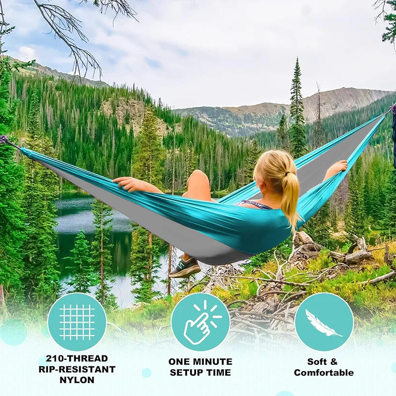 1-2 Person Color Matching Portable Outdoor Camping Hammock With Nylon High Strength Parachute Fabric Hanging Bed 270*140cm