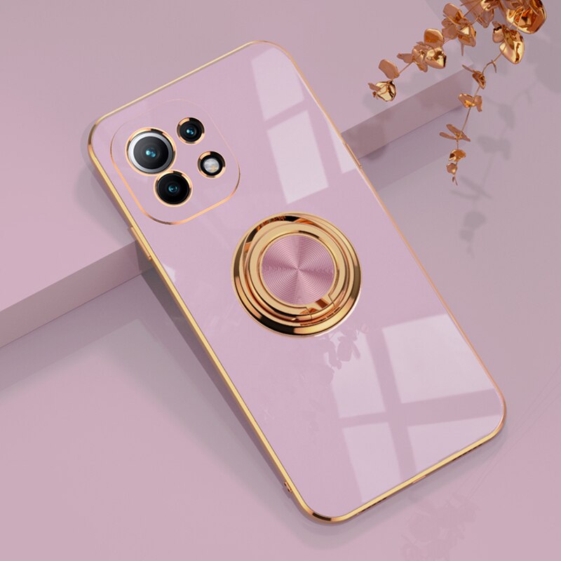 Luxury Plating Silicone Case For Xiaomi Mi 11 13 Lite 5G NE 11Lite Phone Soft Shell Frame Magnetic Covers With Ring Holder Stand - RY MARKET PLACE