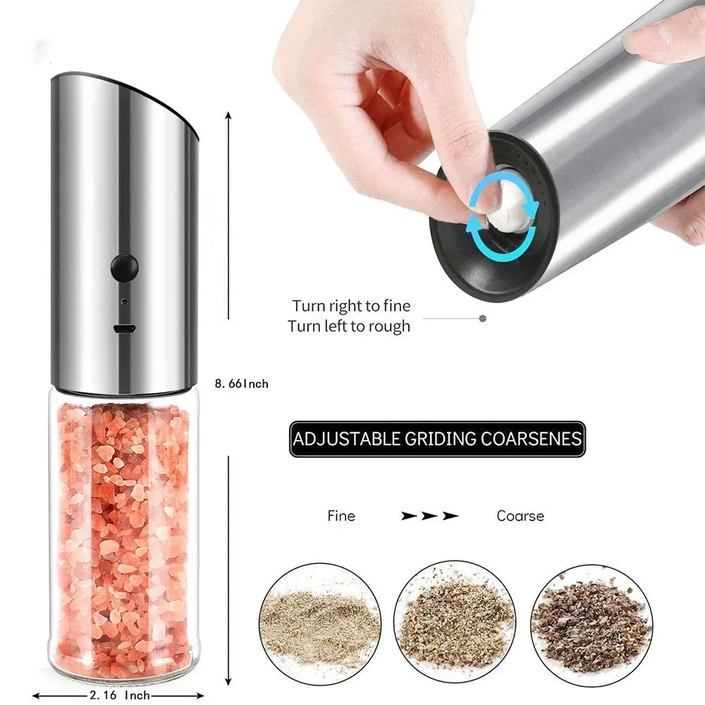 ANYOHOE USB Rechargeable Electric Gravity Salt and Pepper Grinder with Adjustable Coarseness Automatic Pepper and Salt Mill