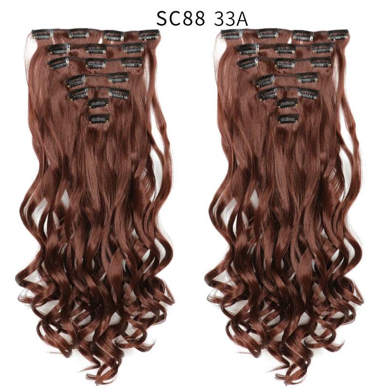 LINWAN Hair 22inch Ombre Hair Long Curly Hair Extension 16 Clips High Tempreture Synthetic Hairpiece Clip In Hair Extensions - RY MARKET PLACE