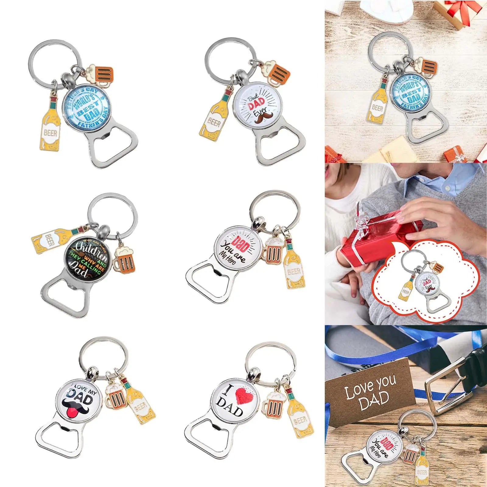 Bottle Opener Keychain Car Key Chain Charm Dad Keychain Key Holder Hanging Decoration Portable Metal Keyring Father's Day Gift