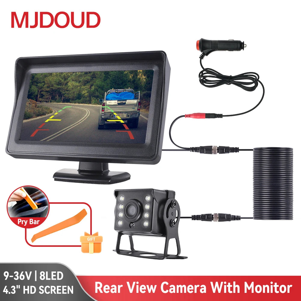 MJDOUD  Car Rear View Camera with Monitor For Truck Vehicle Parking 4.3" Screen Rear Camera 9-36V Night Vision Easy Installation