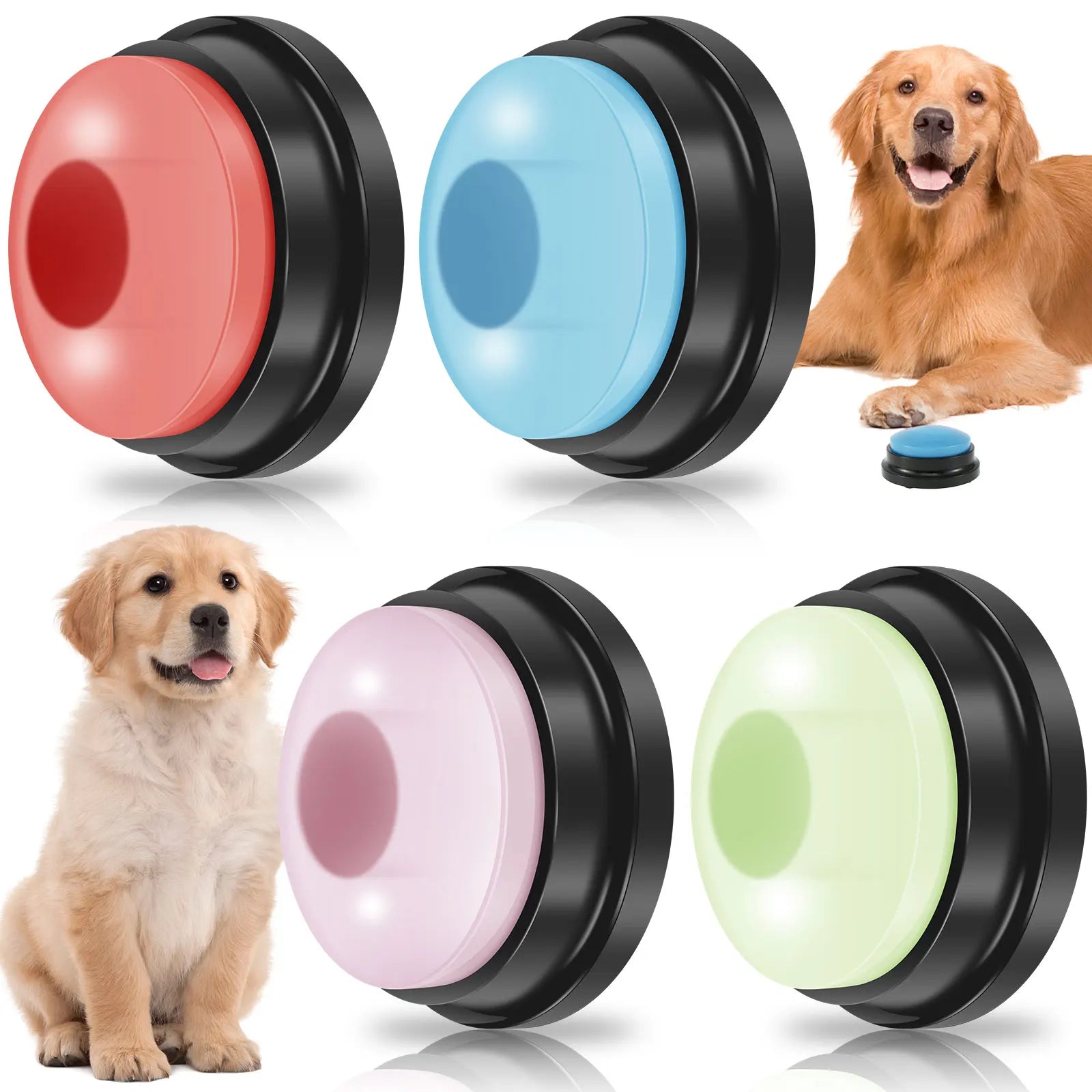 4Pcs Dog Button with Light Dog Toys Talking Button Buzzer Pet Training Button Fun Voice Recording Button for Dogs Pet Speech