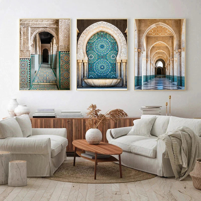 Moroccan Door Mosque Boho Arabic Islamic Archway Architecture Photography Poster Canvas Painting Wall Art Pictures Home Decor