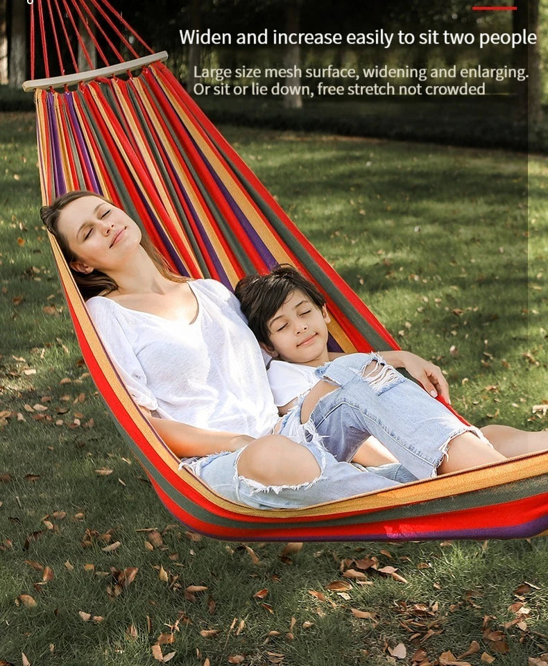 Single Double hammock 200X150cm outdoor anti-rollover canvas hammock swing mesh wooden stick double thickening