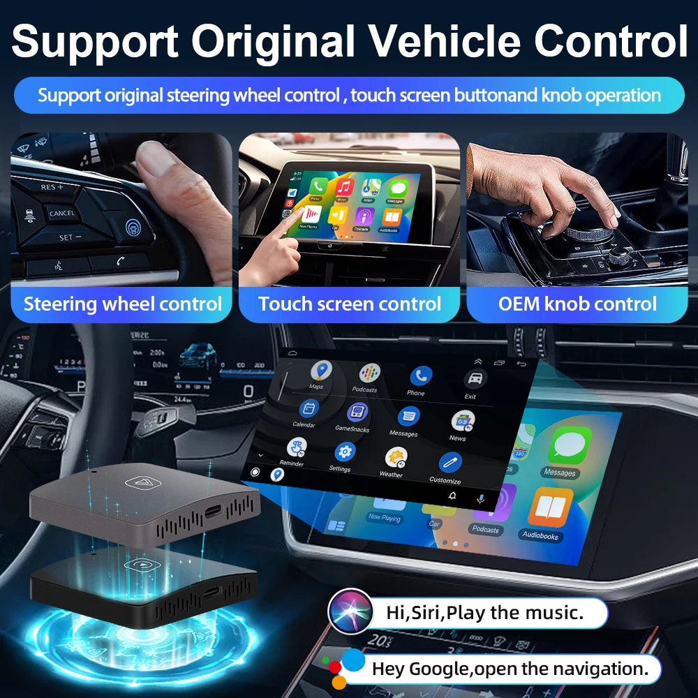 Podofo Android Auto AI Box Wireless Android Auto Adapter Carplay Dongle Bluetooth WIFI Plug And Play For VW Audi Toyota Honda