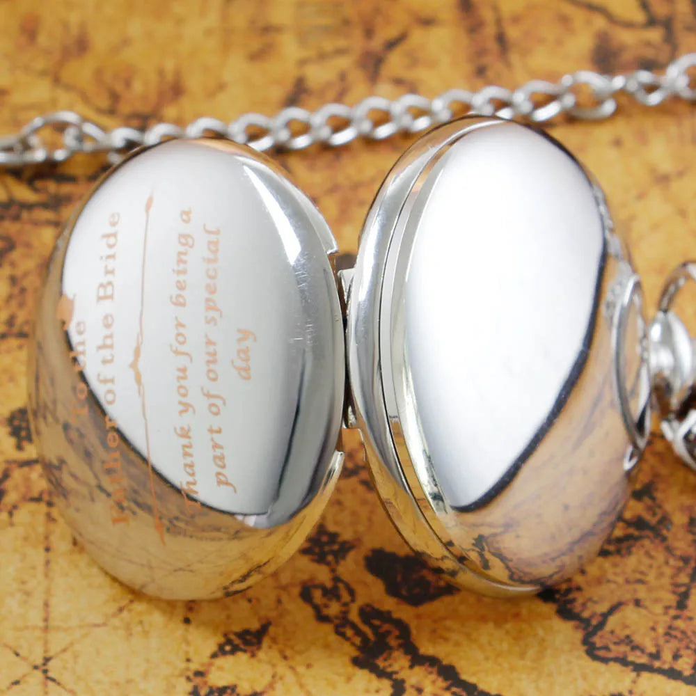 Father's Day Pocket Watch Gift Personalized Silver Quartz Dad Pocket Watch Male Best Gift