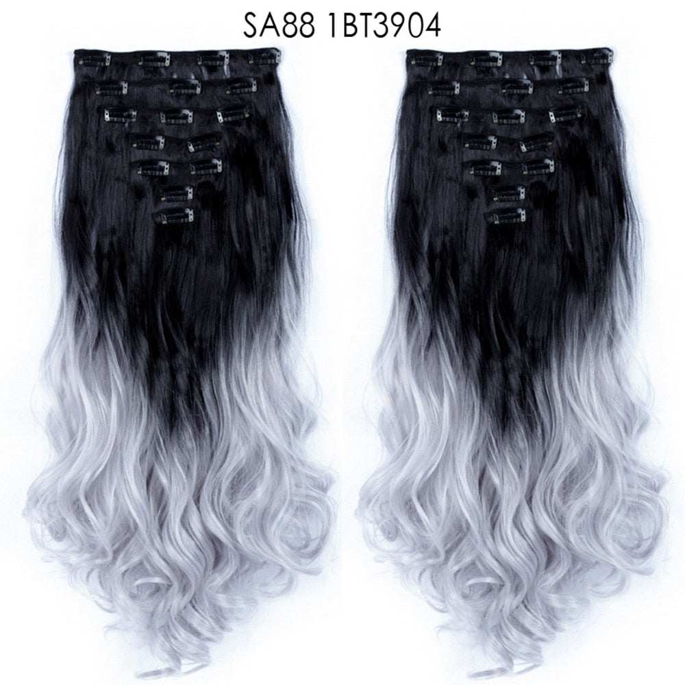 LINWAN Hair 22inch Ombre Hair Long Curly Hair Extension 16 Clips High Tempreture Synthetic Hairpiece Clip In Hair Extensions - RY MARKET PLACE