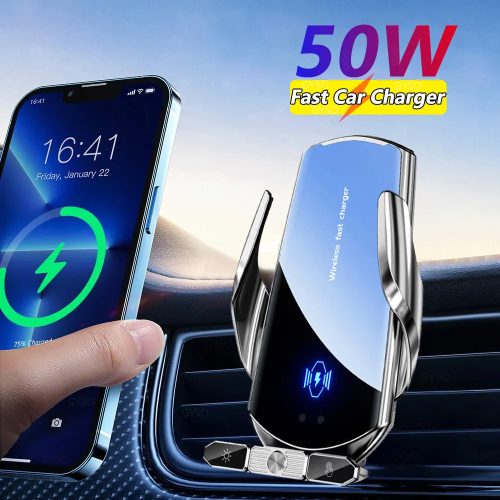 50W Wireless Charger Car Air Vent Stand Phone Holder Fast Charging Station For Samsung S22 S21 S20 S10 iPhone 12 13 14 Pro Max