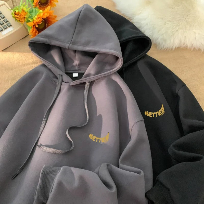 Letter Print Fashion Hoodies Autumn Winter New Unisex Hooded Sweatshirts Korean Streetwear Casual Loose Pullovers