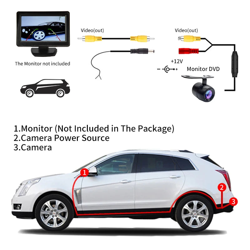 Car Reverse Camera HD Night Vision Wide Angle Rear View Parking Camera Waterproof CCD LED Auto Backup Monitor Color Image