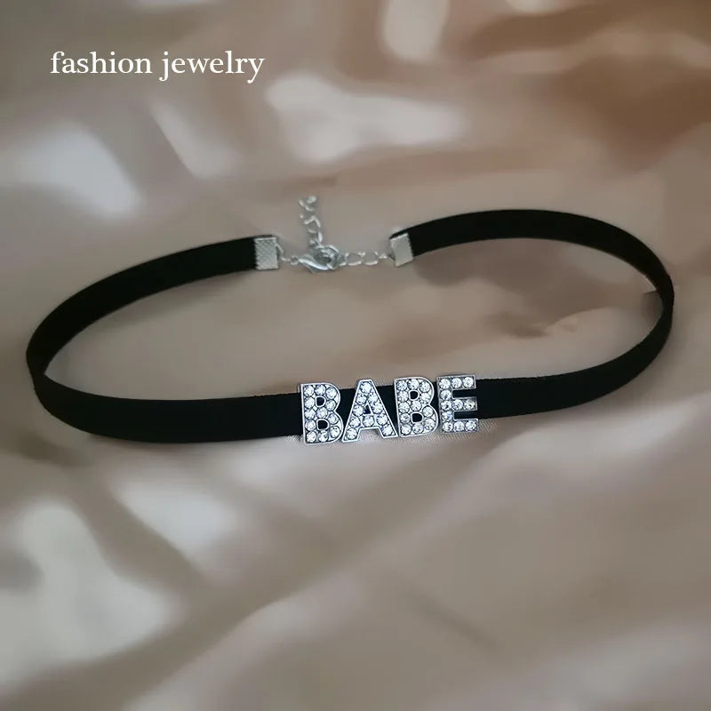 Fashion Rhinestone Letter Daddy Necklace Black Soft Leather Choker Collar Sexy Party Neck Jewelry DIY Custom Name Necklace Gift