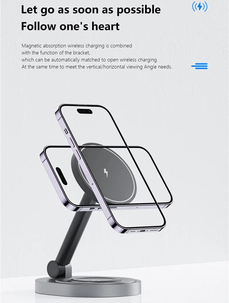 2 In 1 Magnetic Wireless Charger Stand Pad Foldable Fast Charging Station Dock For iPhone 14 13 12 Pro Max Mini Airpods Pro 2/3