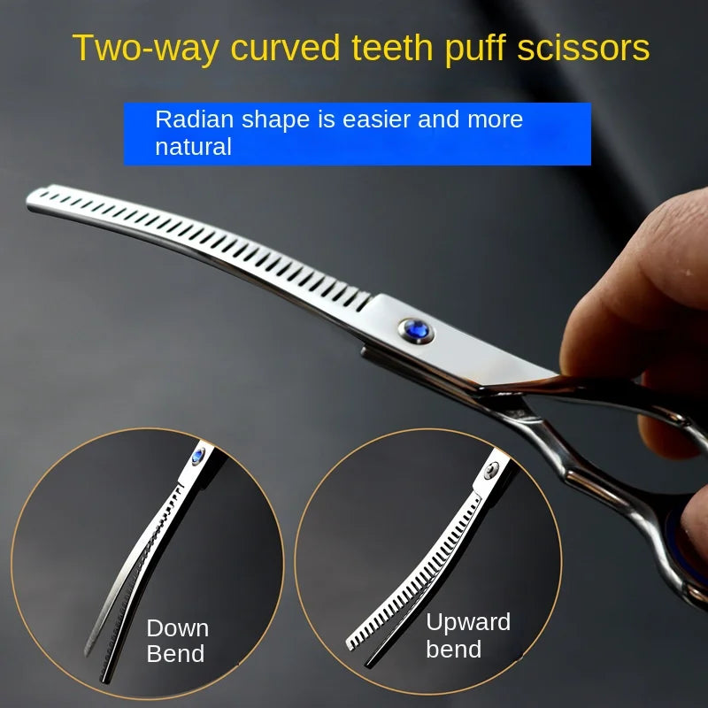 6.5 "Safety round head pet grooming straight scissors household curved teeth pompadour scissors up curved down curved scissors