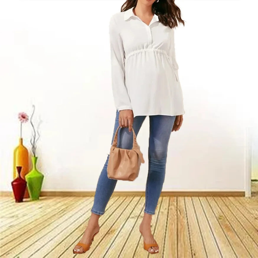 Casual Maternity Tops Women Pregnancy Long Sleeve White Blouse for Pregnant Elegant Ladies Top Fashion Women Clothings