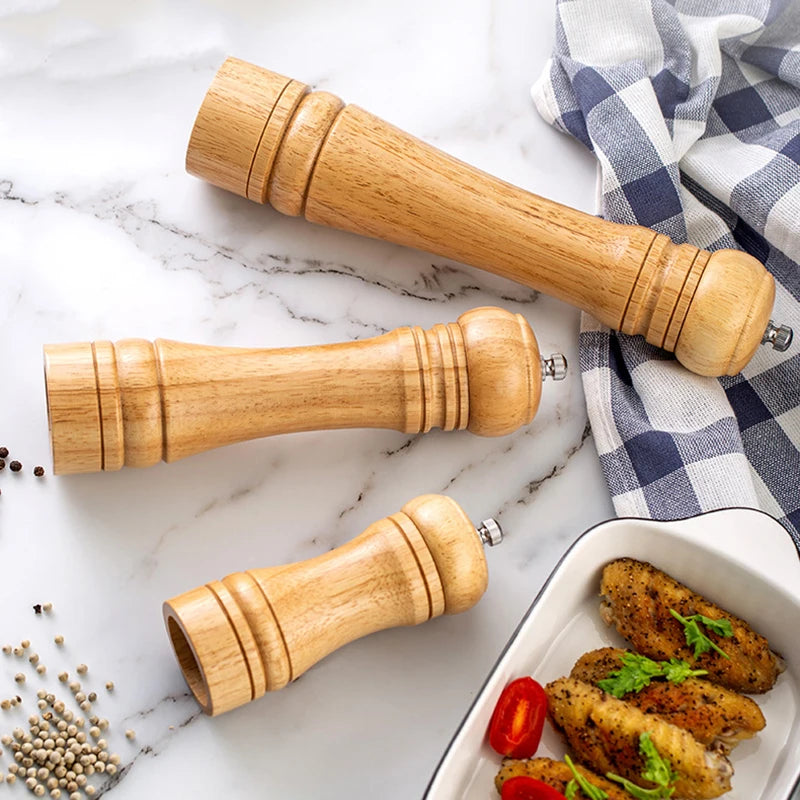 5/8/10 Inch Solid Wood Salt and Pepper Mills Spice Grain Grinder with Adjustable Ceramic Grinding Core Kitchen Tools Mills