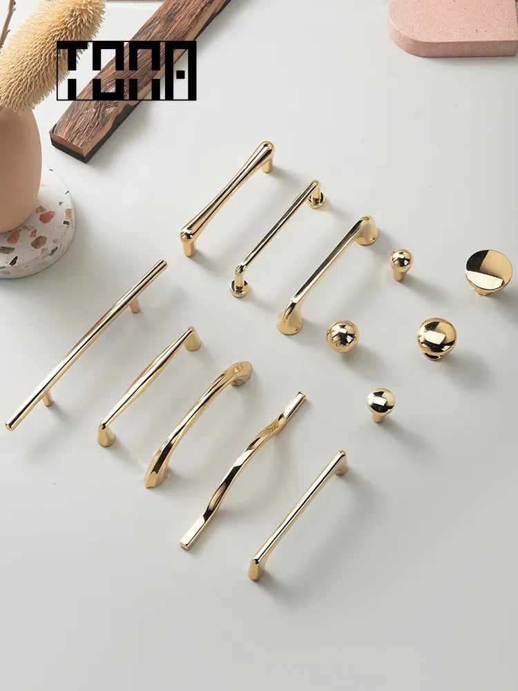 Modern Polished Gold Cabinet Handle&Knobs Drawer Pulls Cupboard  Handles Furniture Hardware for Dresser Kitchen Furniture Pulls