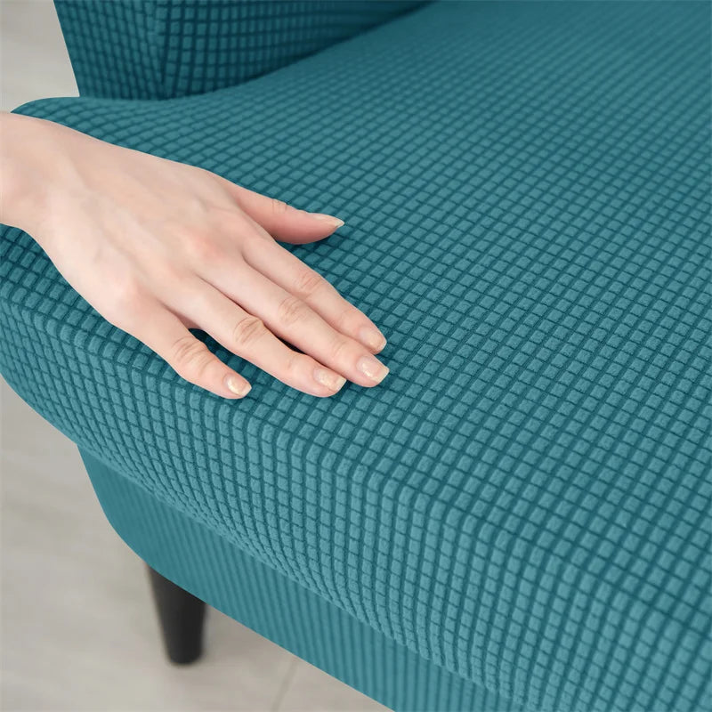 Elastic Wing Armchair Cover Polar Fleece Wingback Sofa Cover Elastic Spandex Single Sofa Slipcover with Cushion Cover Protector