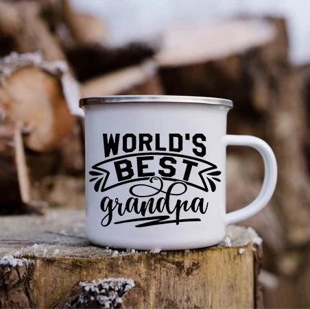 Best Grandpa In The World Print Mug Coffee Mugs Camping Drink Water Cups Vintage Enamel Cups Birthday Father's Day Grandpa Gifts