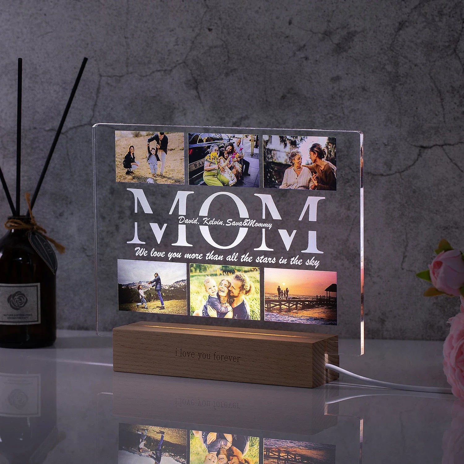 Personalized MOM/DAD Night Light with Multi-Photo Custom Engraved Text & Names 3D Acrylic Lamp Father Day Wedding Birthday Gift