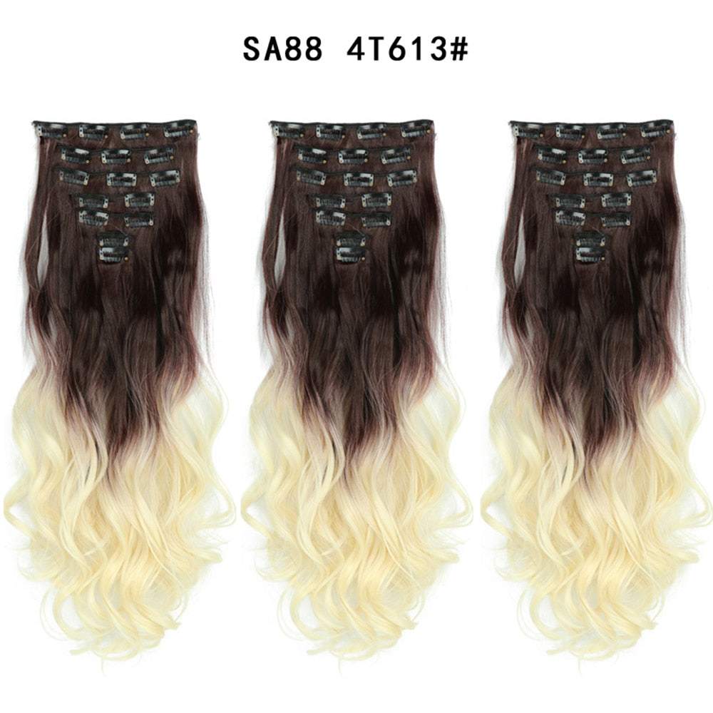 LINWAN Hair 22inch Ombre Hair Long Curly Hair Extension 16 Clips High Tempreture Synthetic Hairpiece Clip In Hair Extensions - RY MARKET PLACE